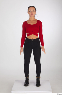  Zuzu Sweet black boots black trousers casual dressed red long sleeve t shirt standing whole body 0001.jpg